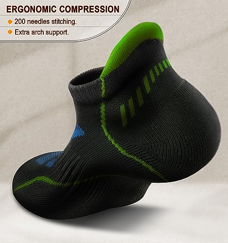 BULLIANT Men Running Ankle Socks 6Pack-Cushioned Support-Low Cut No Show - color: 6pairs-black3655, size: 10-12