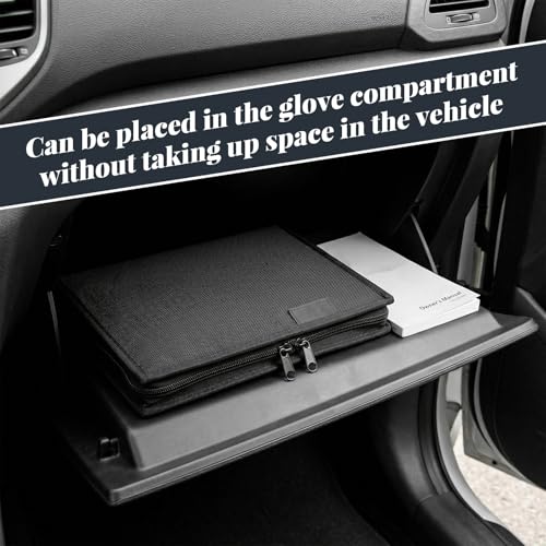Car Registration Insurance Holder, Soft Zippered Auto Document Holder Glove Box Compartment Organizer, Multipurpose Oxford Cloth Car Storage Pouch for Licenses Cards Pens