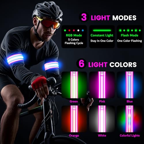 Fokia Kunbio Light Up LED Armband for Running Walking at Night,Reflective Arm Bands for Runners,Rechargeable Jogging Lights,High Visibility Night Running Safety Gear Adjustable Running Women Men Kids - color: Pink
