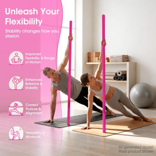 Yoga Stick, Upgraded 5ft Steel Mobility Exercise Bar for Back Stretching - color: 3-Pink