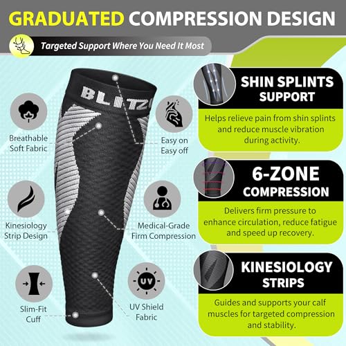 BLITZU Calf Compression Sleeves, Footless Compression Socks for Men & Women - color: Black, size: 3XL