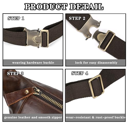 Genuine Leather Fanny Pack for Women & Men, Crossbody Waist Pack with Adjustable Strap, Hiking Hip Bum Belt for Travel, Hiking, Running - color: Coffee