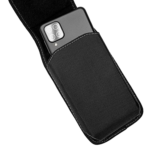 Nylon Cellphone Holster for iPhone SE (2020/2022), 11 Pro, XS/X, 8/7/6S/6, Alcatel Insight, LG Aristo 2, Galaxy S10e - Vertical Case Canvas Waist Carrying Pouch with Belt Clip/Loops, Black - size: Small