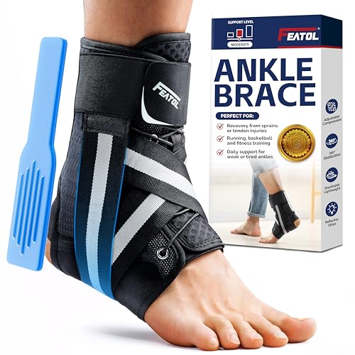 FEATOL Ankle Brace for Sprained Ankle, Lace-Up Support, Small