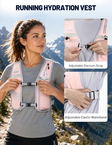 MIER Running Hydration Vest for Women Men, 500ml Soft Flask & Phone Holder - color: Pink, size: Medium-Large