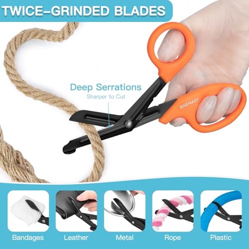 RISEMART 2 Pack Trauma Shears 7.5 Inches Stainless Steel Bandage Scissors - color: Green+orange