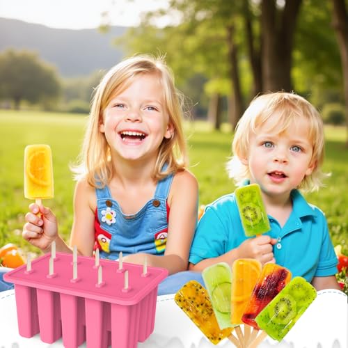 10-Cav Popsicle Molds, Silicone Ice Pop Mold for DIY Frozen Treats - color: Pink