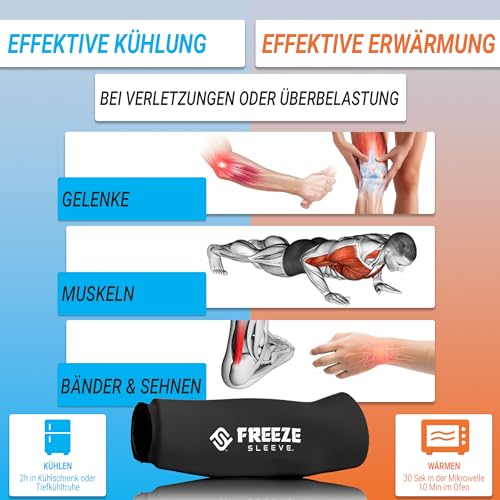 FreezeSleeve Ice & Heat Therapy Compression Sleeve- Reusable, Flexible Gel Hot/Cold Pack, 360 Coverage for Knee, Elbow, Ankle, Wrist- Black, X-Small