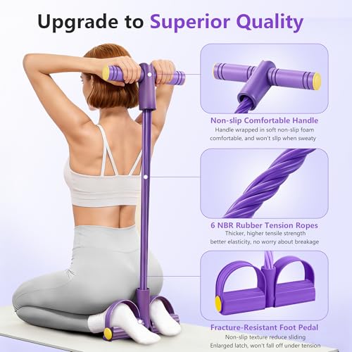Pedal Resistance Band with Handle, 6-Tube Natural Rubber Exercise Bands - color: Purple