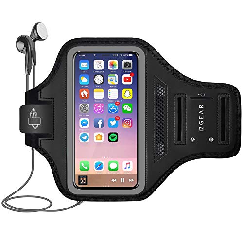Cell Phone Armband Case for iPhone 16, 15, 14, 13 with Adjustable Band & Key Holder for Running, Exercise and Recreation (Black)