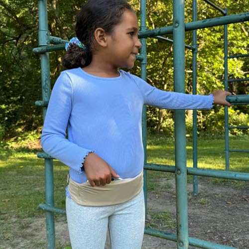 BANDI KIDS Pocket belt for Medical, Sports, Play Comfortable fit Adjustable waist pack, Made In USA - color: Taupe
