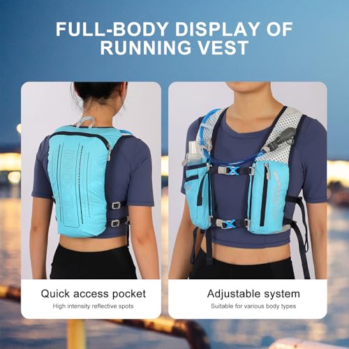 INOXTO Running Hydration Vest Backpack,Lightweight Insulated Pack with 1.5L Water Bladder Bag Daypack for Hiking Trail Running Cycling Race Marathon for Women Men - color: Blue stripes