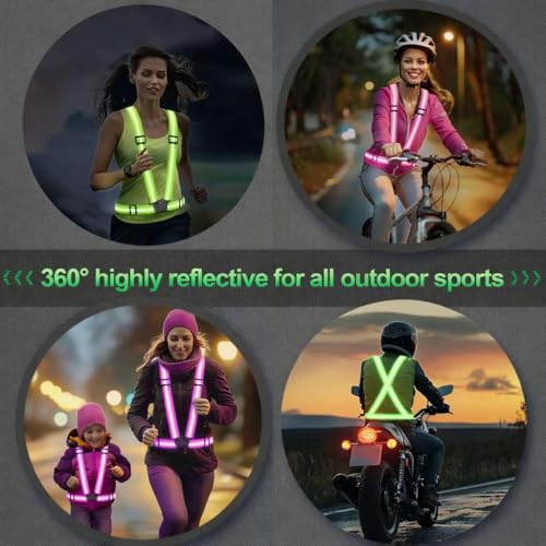 2 Packs Reflective Vest Running Gear, High Visibility Reflective Running Gear Adjustable Elastic Safety Vest for Night Jogging, Biking, Walking or Dog Walking, Running Vest for Men Women Children - color: green &Pink