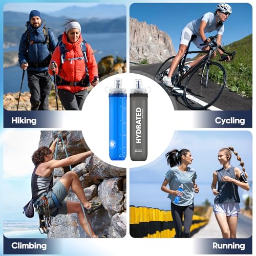 SLUXKE Soft Flask 2 Pack with Dust Cap, 17oz/500ml Flexible TPU Soft Water Flasks for Running Vest, BPA-Free Hydration Foldable Flask for Hiking, Cycling - color: Mix 17oz