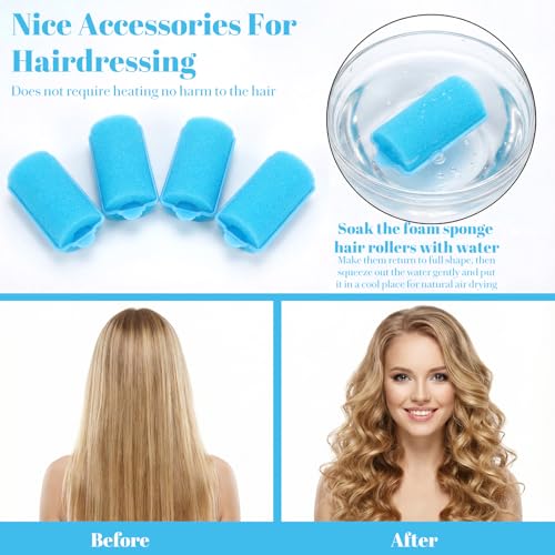 24Pcs Blue Foam Rollers for Hair, 2.36x1.18" Soft Rollers No Heat for Women - color: Blue