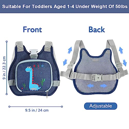 Toddler Harness Leash+ Anti Lost Wrist Link, Accmor Cute Dinosaur Kids Harness with Leash, Foldable Child Leash Baby Walking Wristband Assistant Strap Belt Hold Baby Boys Girls Close While Walking - color: Navy Blue/Brachiosaurus