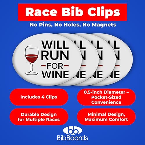 BibBoards bibSNAPS Race Bib Clips, Will Run for Wine, 4 Pack - color: Will Run for Wine