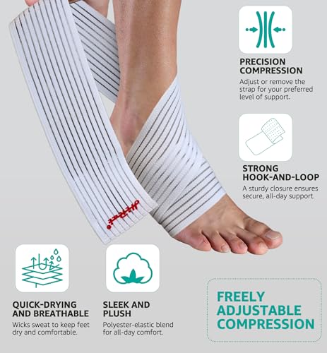 HiRui Foot & Ankle Brace 2 Pack, Adjustable Compression Wrap for Men & Women – Helps with Sprains, Plantar Fasciitis, Achilles Tendonitis, Arthritis, Running, Sports, Gym – Fits in Shoes (White) - color: White