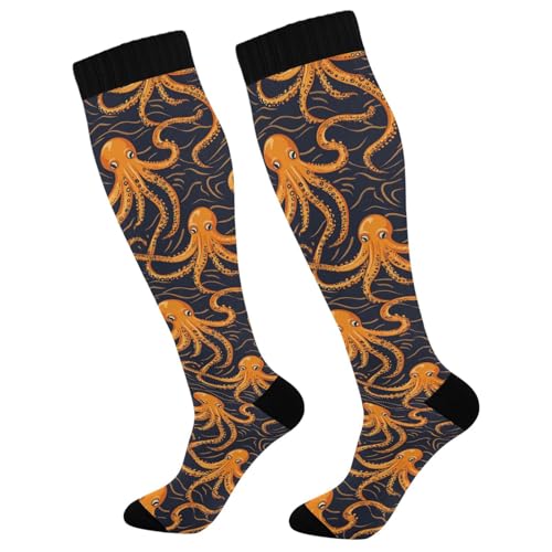 Snowflake Red Christmas Compression Sock for Women Men Funny Support Knee High Socks Running,Nurses,Travel - color: Orange Octopuses Ocean Animal