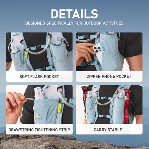 N NEVO RHINO Running Vest 5L, Hydration Vest with 2 TPU 500ml Soft Flask - color: blue, size: Large