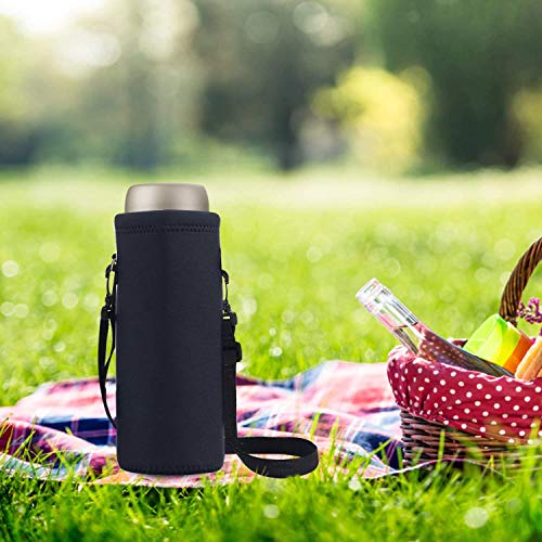 AUPET Water Bottle Sling Bag Carrier Crossbody Sleeve,Insulated Neoprene Bottle Case Holder Pouch Cover 500ML/17oz with Shoulder Strap for Walking Women Men - color: Pure Black