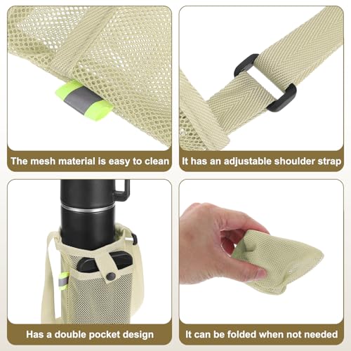 Uxcell Water Bottle Holder With Adjustable Shoulder Strap, Carrier Bag, Mesh Crossbody Carrier With Pocket for Sports, Hiking, Walking, Travel - color: Yellow