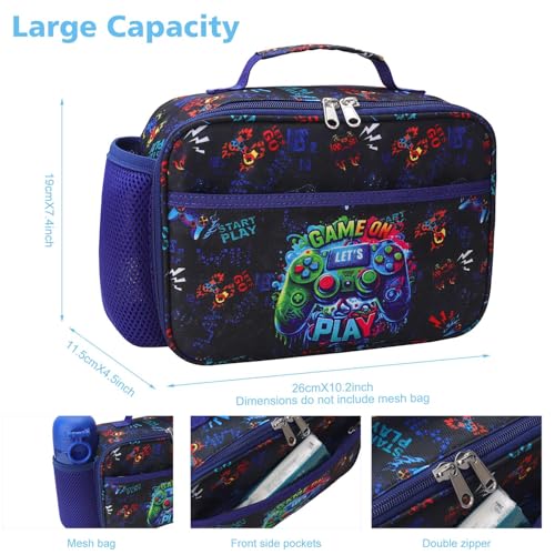 RHCPFOVR Kids Lunch Bag - Insulated Lunch Box for Boys Girls,Washable Lunch Bag and Reusable Toddler Leak-proof Lunchbox for School and Daycare - color: Dark Blue Games