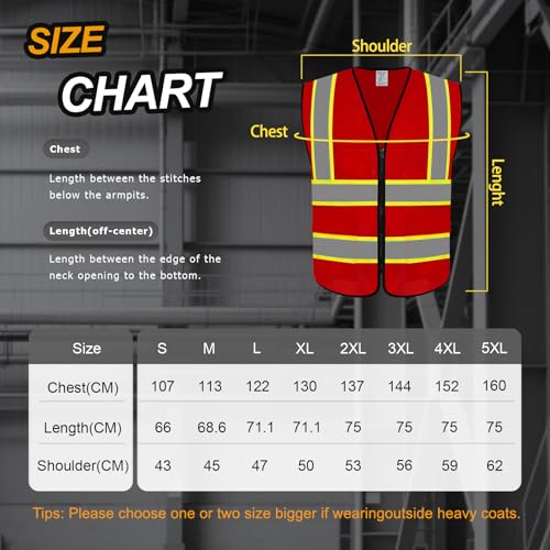Safety Vest for Men 5 Pockets Mesh High Visibilitv Vest, Red L - color: Red, size: Large