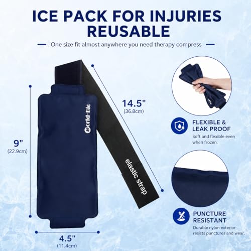 Reusable Gel Ice Pack Wrap for Ankle Upper Arm Injuries with Strap, 9x4.5''