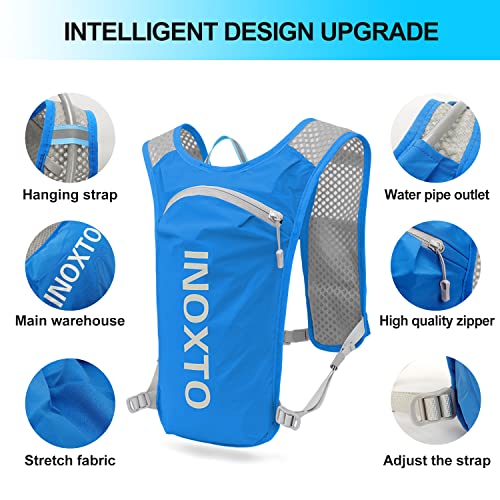 INOXTO Running Hydration Vest Backpack,Lightweight Insulated Pack with 1.5L Water Bladder Bag Daypack for Hiking Trail Running Cycling Race Marathon for Women Men - color: Blue White stripes