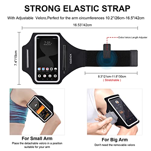 GUZACK Running Armband with Zipper Pouch, Running Phone Holder,Up to 6.9" - color: Black Zipper, size: M