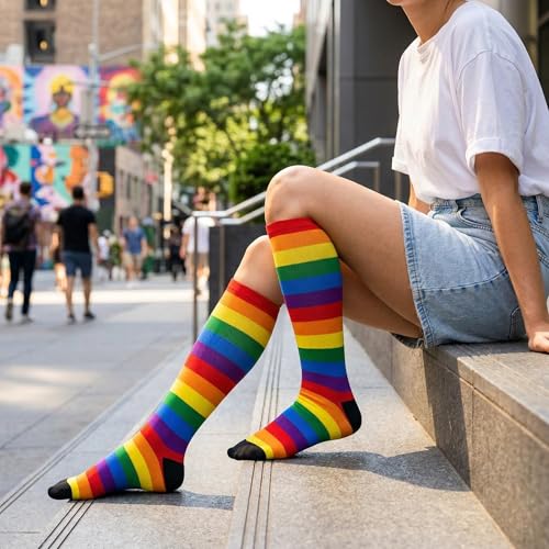 Compression Socks Knee High Support Stockings Women Men - color: Lgbt Flag Gay Pride Rainbow