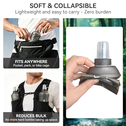 500ml Soft Flask, Shrink As You Drink Collapsible Water Bottles for Running Vest & Hydration Pack, BPA-Free Leak-Proof TPU Folding Bottle for Hiking Cycling Climbing Jogging-Grey - color: 1PCS Grey