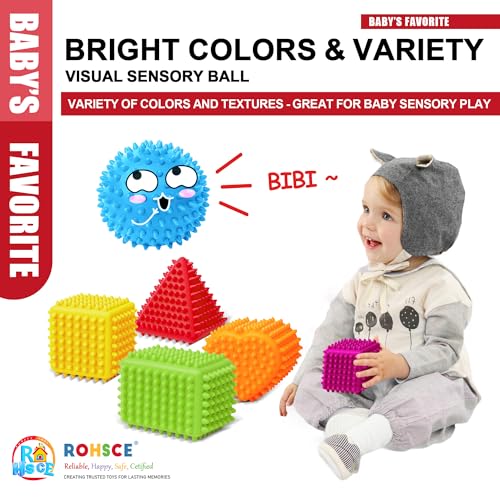 Sensory Balls Baby, 3PCS Soft Spiky Teething Ball 6 to 12 Months - color: Bright Pyramid Soft-Spike Balls