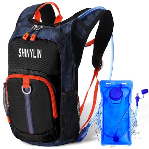 Shinylin Kids Hydration Backpack with 1.5L Water Bladder Hiking Backpack Lightweight for Boys or Girls Children Biking Climbing Running Cycling - color: Black, style: Classic
