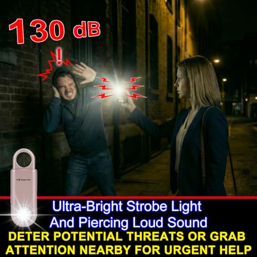 130db Personal Safety Alarm with Ultra Bright Strobe Light. Black - color: Black, style: Button cell