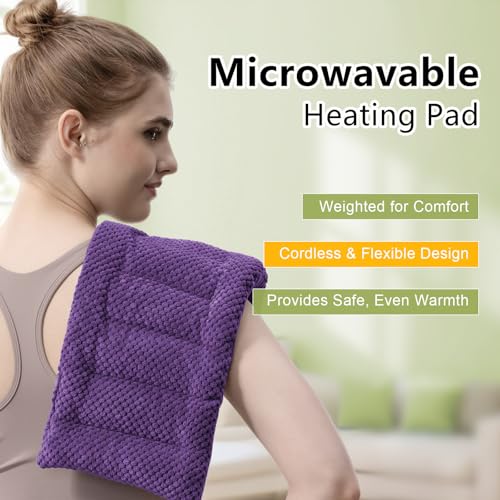 UNCN Microwave Weighted Moist Heating Pad Neck Back Cramps Large | 7x17 inch Large Cover | 2.2lbs Weighted Flax/Clay Beads | Even Heat Distribution | Soft Fleece | hot/Cold Reusable Therapy - color: Dark Purple