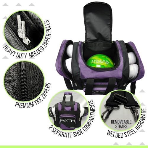 Pyramid Path Pro Deluxe Single Bowling Ball Tote - Holds One Ball, One Pair Shoes Up to Mens 15 - color: 1-Purple