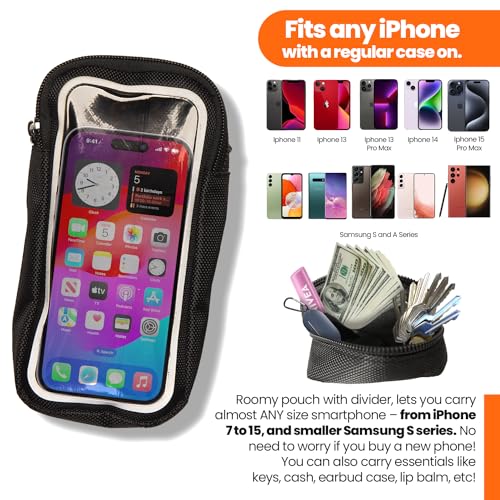 New Black 3-in-1 Essentials Carrier – Handheld Running Phone Holder, Hiking Belt Holster Pouch & Fitness Armband Case, w/Touchscreen-Ready Window, Fits iPhones & Androids – Water-Resistant, Adjustable