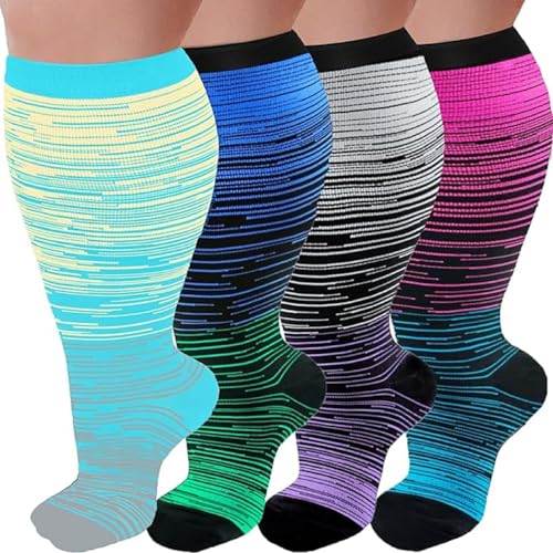 4 Pairs Plus Size Compression Socks,Extra Wide Calf - color: Red/Dark Blue/White/Light Blue, size: 5X-Large