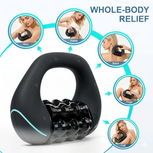 Electric Handheld Rolling Massager, Percussive Massager Targeting Knots with Pain Relieve Deep Tissue, 3-Speed Spin Vibrating Roller Massage for Back, Shoulders, Legs, Neck,Arms