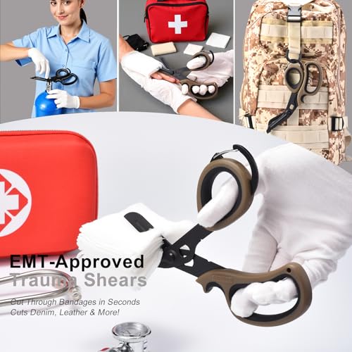 MEUUT Trauma Shears with Carabiner 7.5 Inch 2-Pack Medical Scissors - color: Coffee/Black+coffee/Black