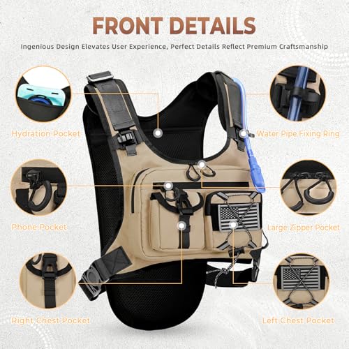 Criuage USA Patent Running Hydration Vest Backpack, Lightweight Chest Pack with 2.0L Water Bladder Bag Daypack for Hiking Running Cycling Race Marathon for Women Men - color: Khaki-02