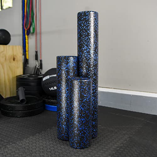High-Density Round Foam Roller for Muscle Soreness Recovery, Exercise, Massage - 18", 24", 36" Blue Fleck (36 Inch)