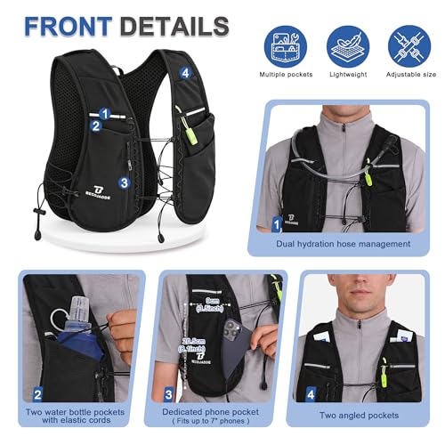 BECOJADDE 5L Running Vest for Women, Hydration Backpack Lightweight & Breathable for Trail Running, Marathon, Hiking, Cycling - color: Black