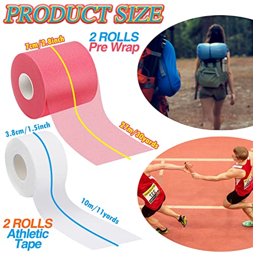4 Pieces Foam Underwrap Athletic Foam Tape Sports Pre Wrap Kit Athletic Tape for Ankles Wrists Hands and Knees Climbing Boxing Football Trainers, 2.75 Inch x 89 Feet, 1.5 Inch x 33 Feet