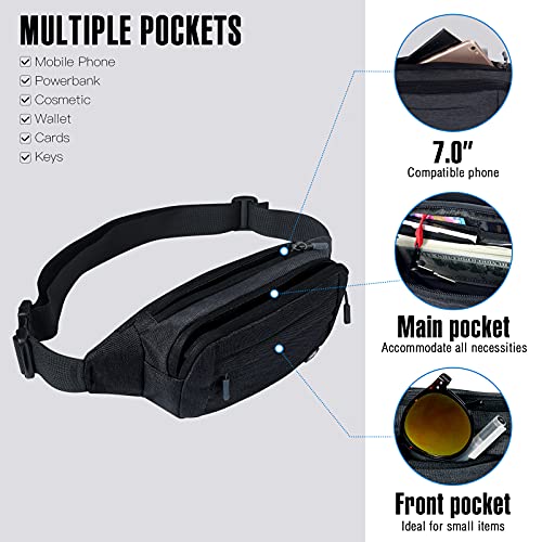WATERFLY Small Fanny Pack Crossbody Lightweight Waist Bag for Woman Man - color: Black