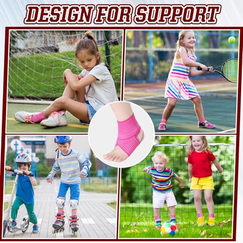 Junkin 2 Pairs Kid's Ankle Support Brace, Neoprene Sleeve, Pink - color: Pink