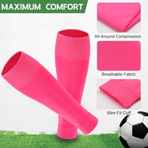 Ultrafun 3 Pairs Leg Sleeves Pre-cut Soccer Sleeves Compatible with Grip Socks Shin Guards Sleeves for Soccer Football - color: Rose Red, size: Large