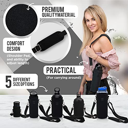 Made Easy Kit Neoprene Water Bottle Carrier Holder with Adjustable Shoulder Strap for Insulating & Carrying Water Container Canteen Flask Available in 5 Sizes (Desert Khaki Cactus, M (16oz-22oz)) - color: Desert Khaki Cactus, size: Medium 16-22oz